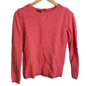 Talbots Womens Pink Cable Knit Zip Back Sweater MP Preppy Classic Office Petite